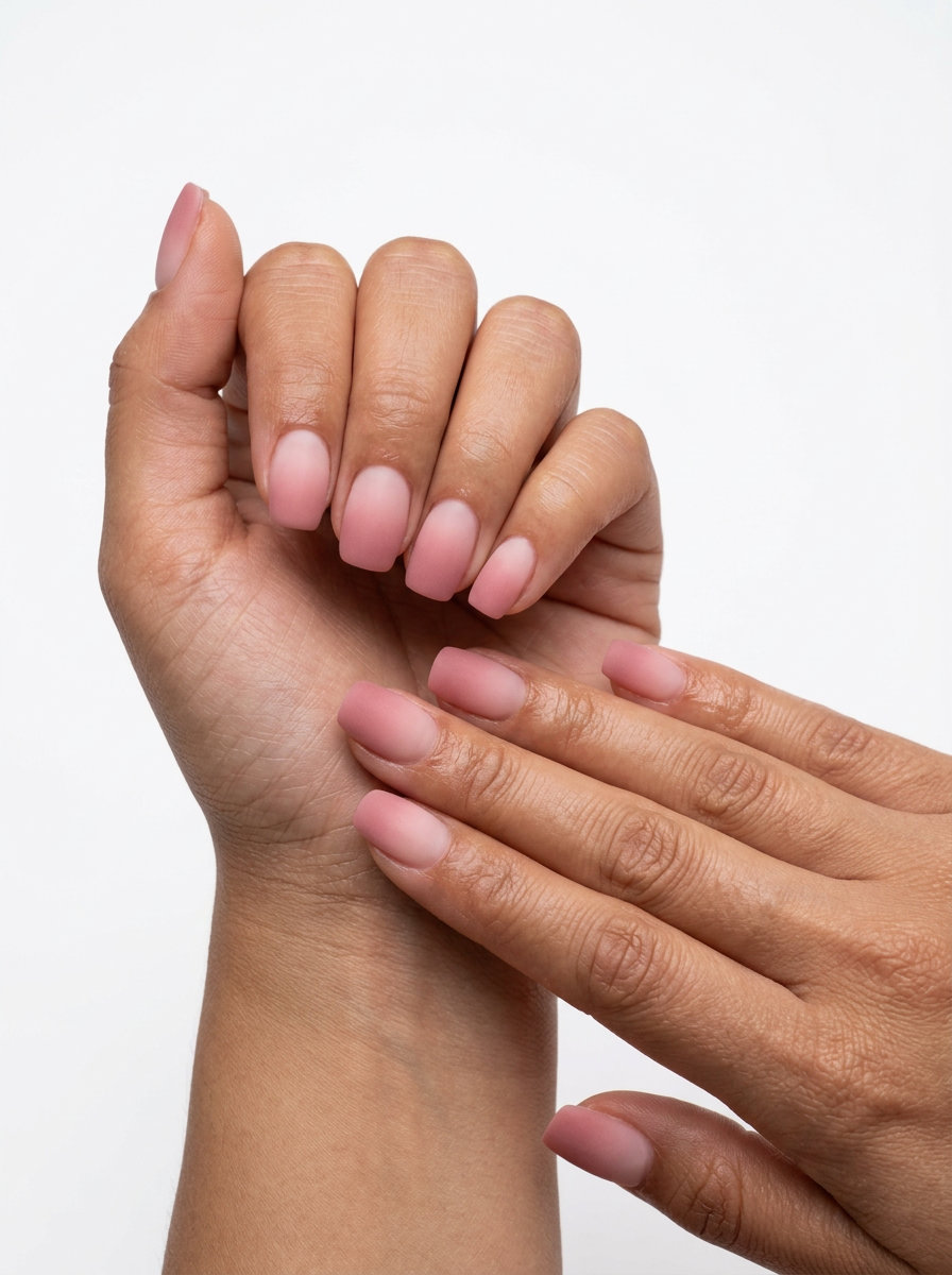Velvet Rose Gradient Nails 2026 Romantic velvet matte rose gradient short summer nails 2026 for date night and brunch.