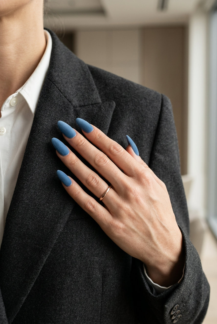 Azure velvet dream nails, a luxurious choice for simple summer acrylic nail designs 2026, evening events, and statement manicures.