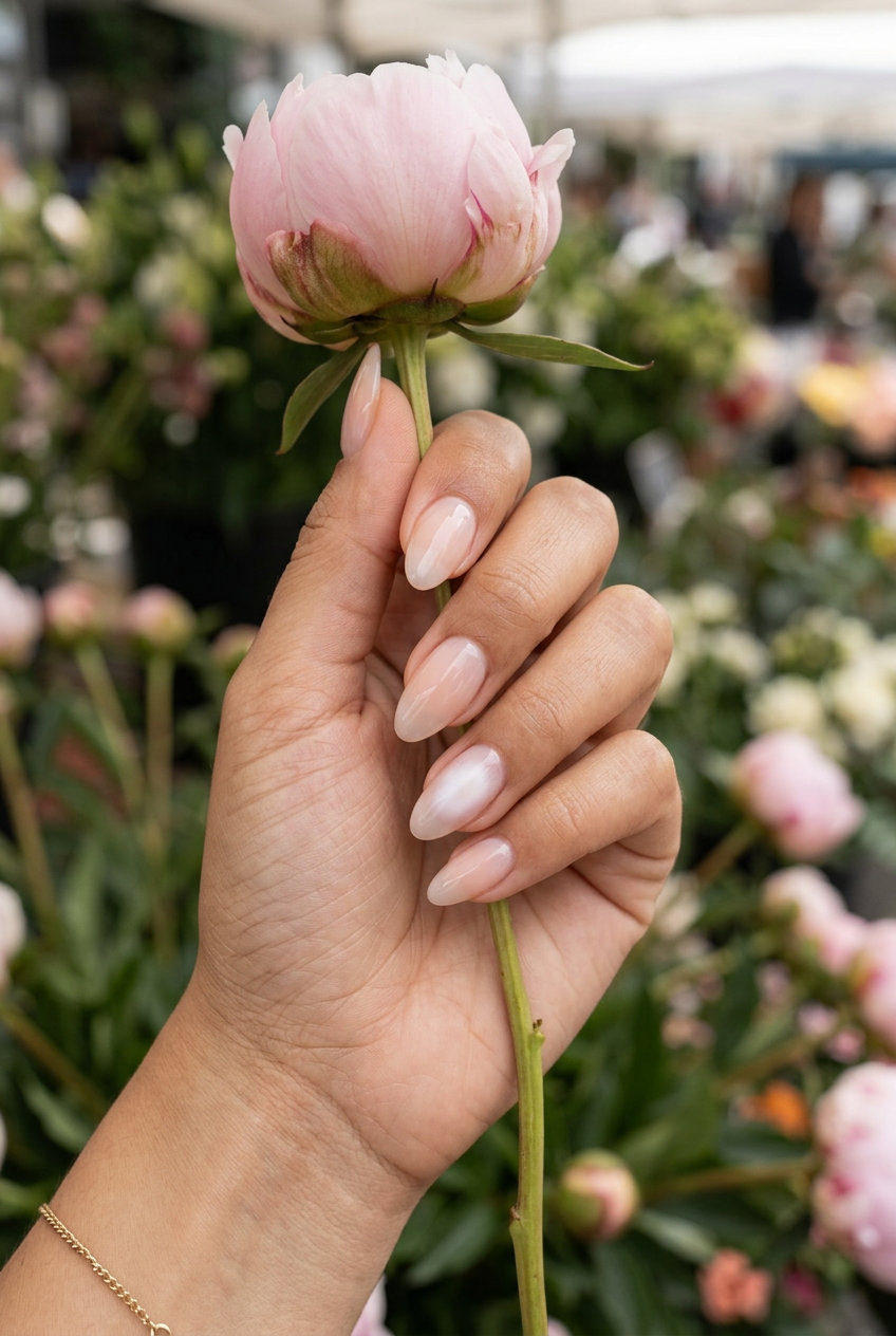 Milky aura accent nail with sheer nude for simple summer nails 2026. Romantic and ethereal for dates.