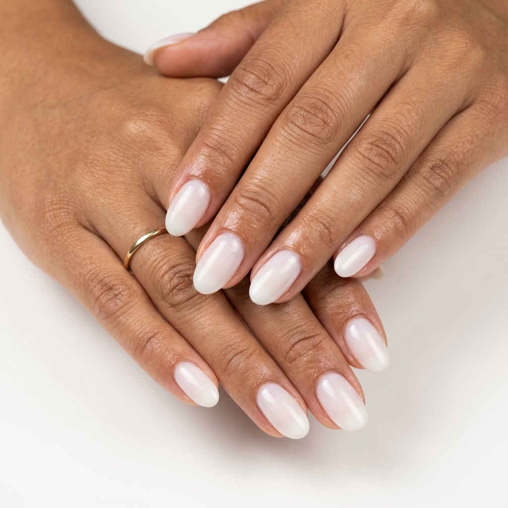 Milky aura gradient almond nails for simple summer nails 2026. Ethereal and sophisticated for weddings.