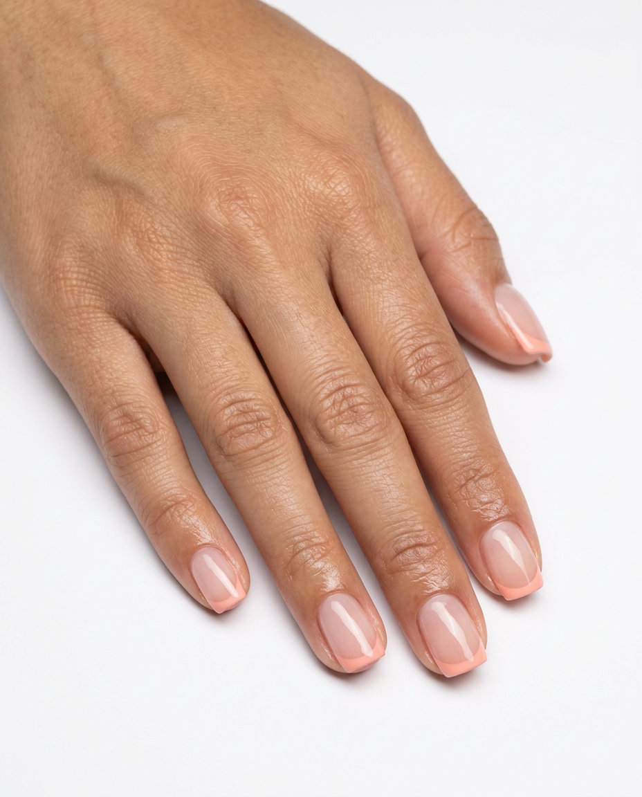 Simple summer nails 2026: Pale coral French tips on nude base. Minimalist, chic for work.