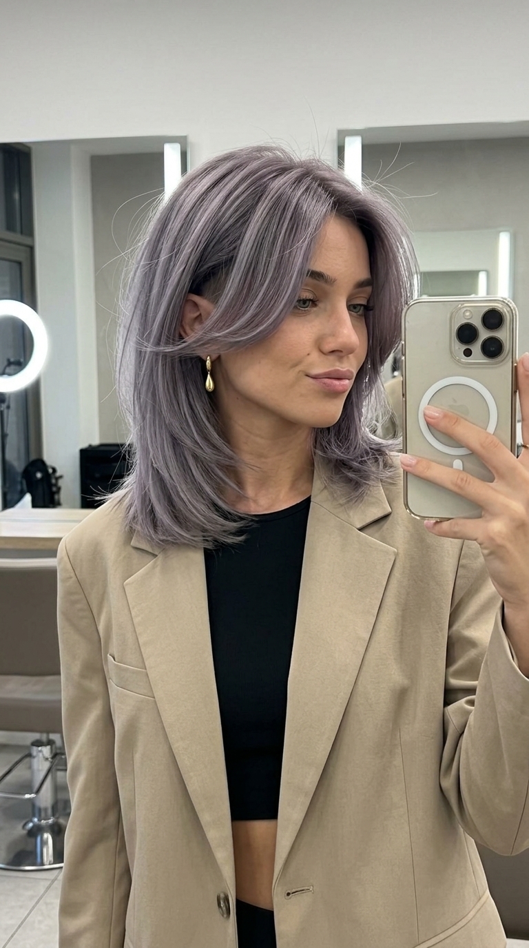 short smoked lavender hair color with grey-violet undertones for summer 2026