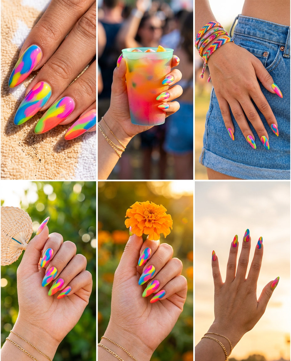 Art Palette Stiletto Summer Nails 2026 Art Palette Stiletto nails for stiletto summer nails 2026. Multicolor abstract summer hues.