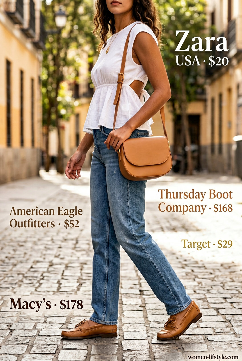 Chic white backless blouse and jeans outfit for women 2026, ideal for casual days and weekend lunches. Effortless summer style.