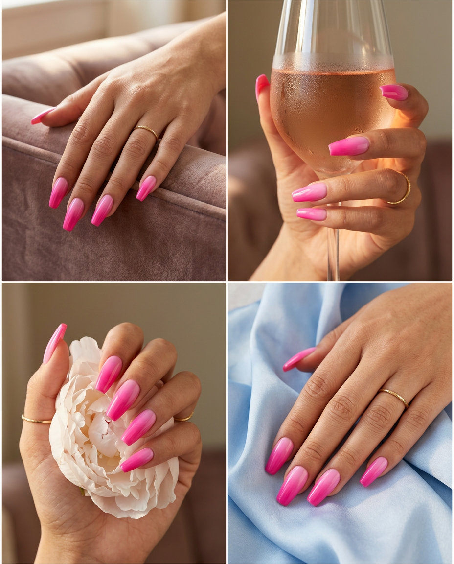 Airbrushed Hot Pink Dream nails for summer colorful nails designs 2026. Glamorous party style.