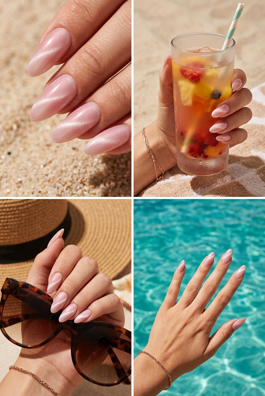 Mystic Pink Cat-Eye nails: alluring shimmer for romantic summer dip nails 2026.