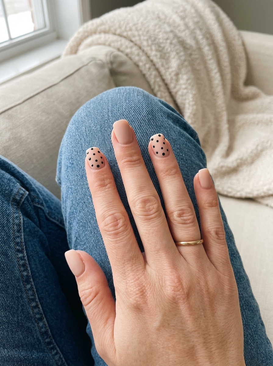 Textured nude abstract dots for summer nail manicure ideas 2026, artistic for office wear.