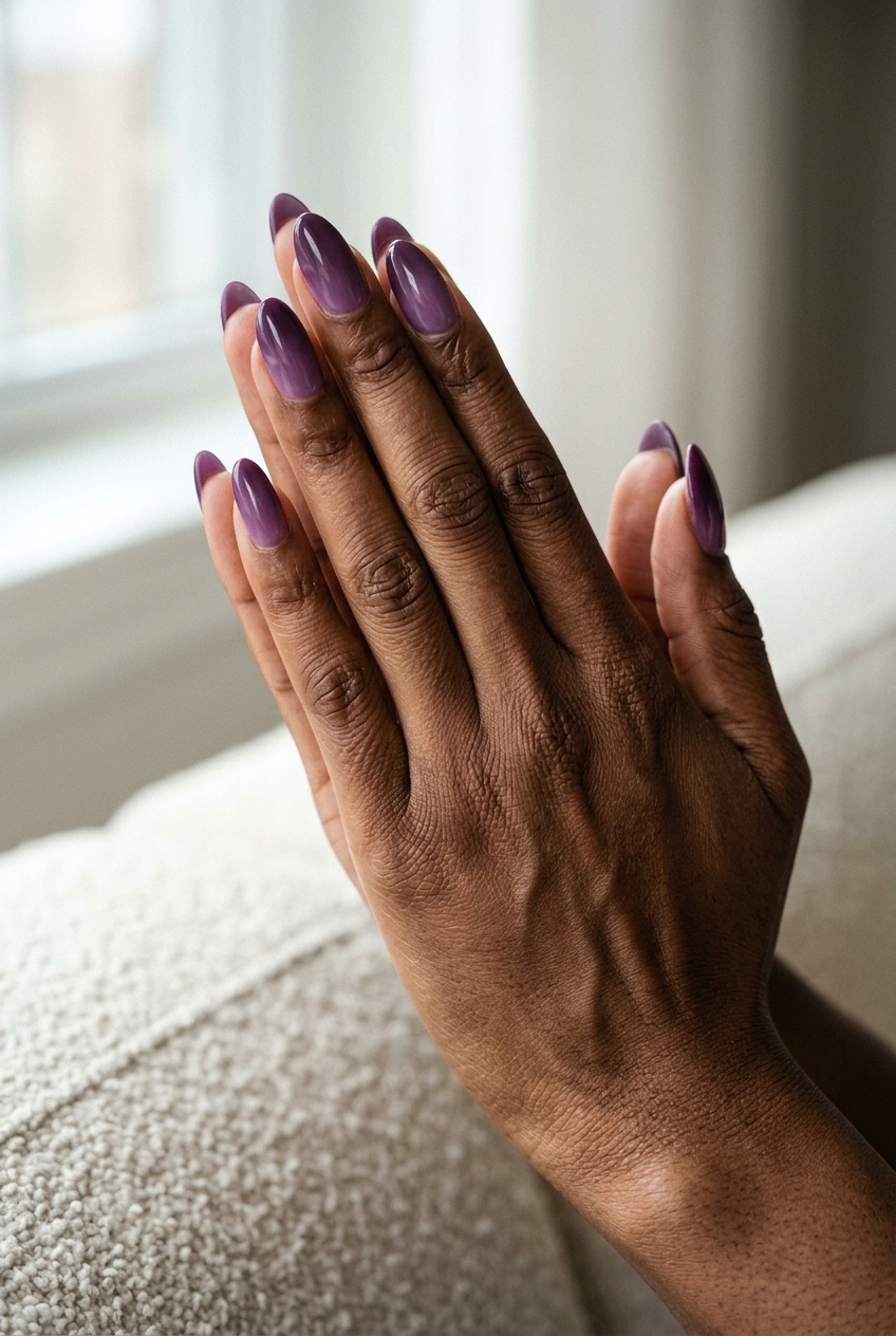 Grape Amethyst Gradient nails for summer nails for dark skin 2026. Smooth blend from deep grape to light amethyst.