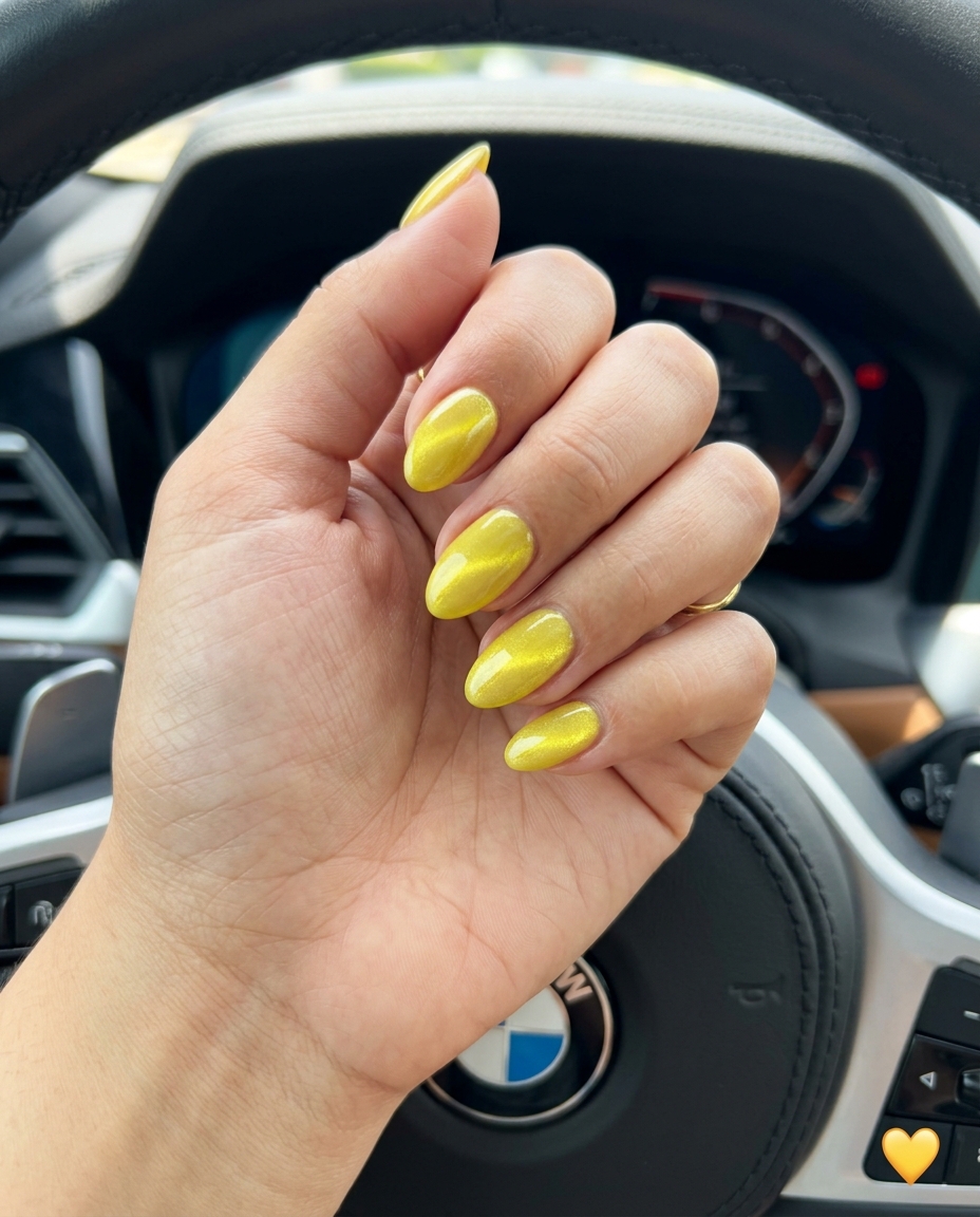Butter Yellow Glossy Squares: Cheerful butter yellow square nails with high-gloss finish for summer nails yellow 2026, clean & polished.