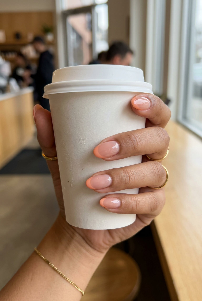 Peach French Tip Nails 2026: Subtle Summer Vibes Juicy Peach Micro French nails for summer vibes nails 2026, perfect for date nights and casual weekends.