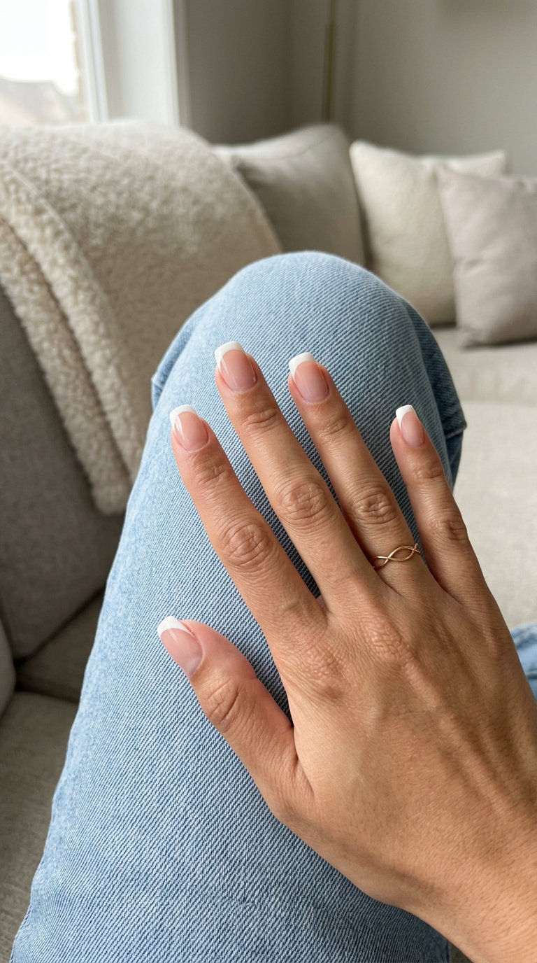 Modern White Reverse French Nails 2026 | Minimalist Chic Style Modern white reverse French nails for summer vibes nails 2026. Minimalist & chic for work.
