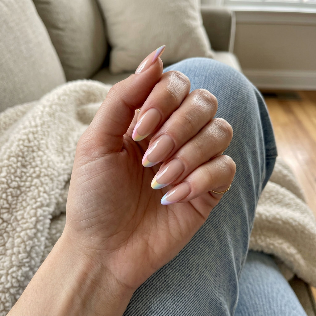 Pastel Rainbow French Nails 2026 | Festival & Casual Style Pastel rainbow micro French nails for summer vibes nails 2026. Whimsical & playful for festivals.
