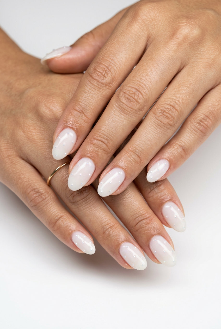 Milky Pearl Nails 2026: Elegant Summer Vibes Pearl White Milk Bath nails for summer vibes nails 2026, elegant for weddings and formal events.