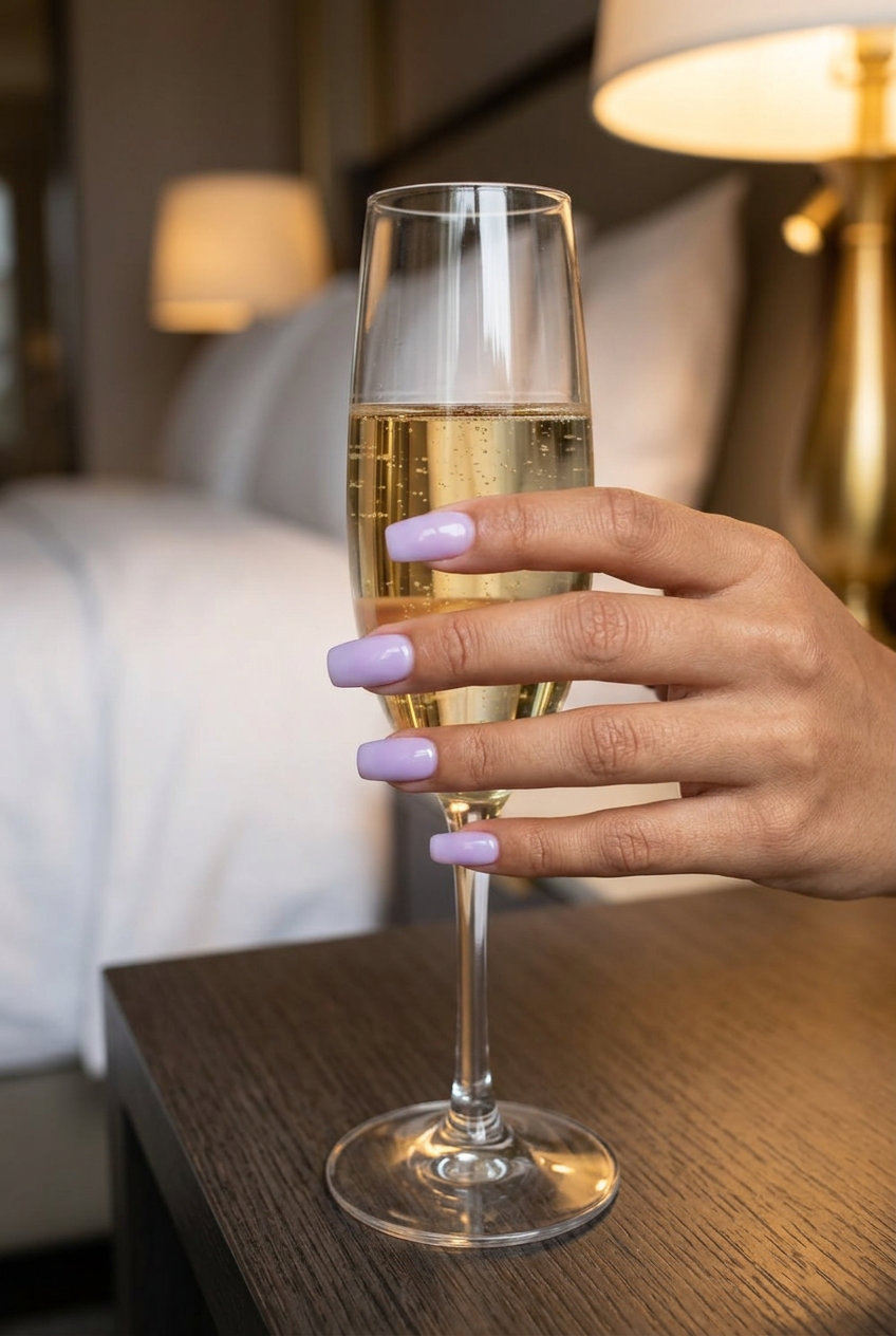 Milky Lavender Square Dream nails: romantic, soothing pastel milky lavender with a subtle sheen for summer wedding nails 2026.