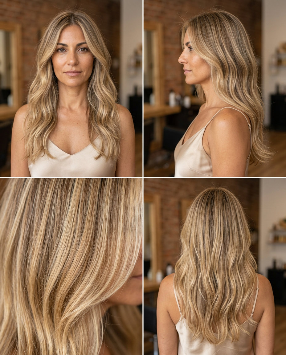 Coastal Grandeur Blonde Haircut 2026 chest-length sun-kissed blonde haircut with golden babylights and invisible layers for beach days