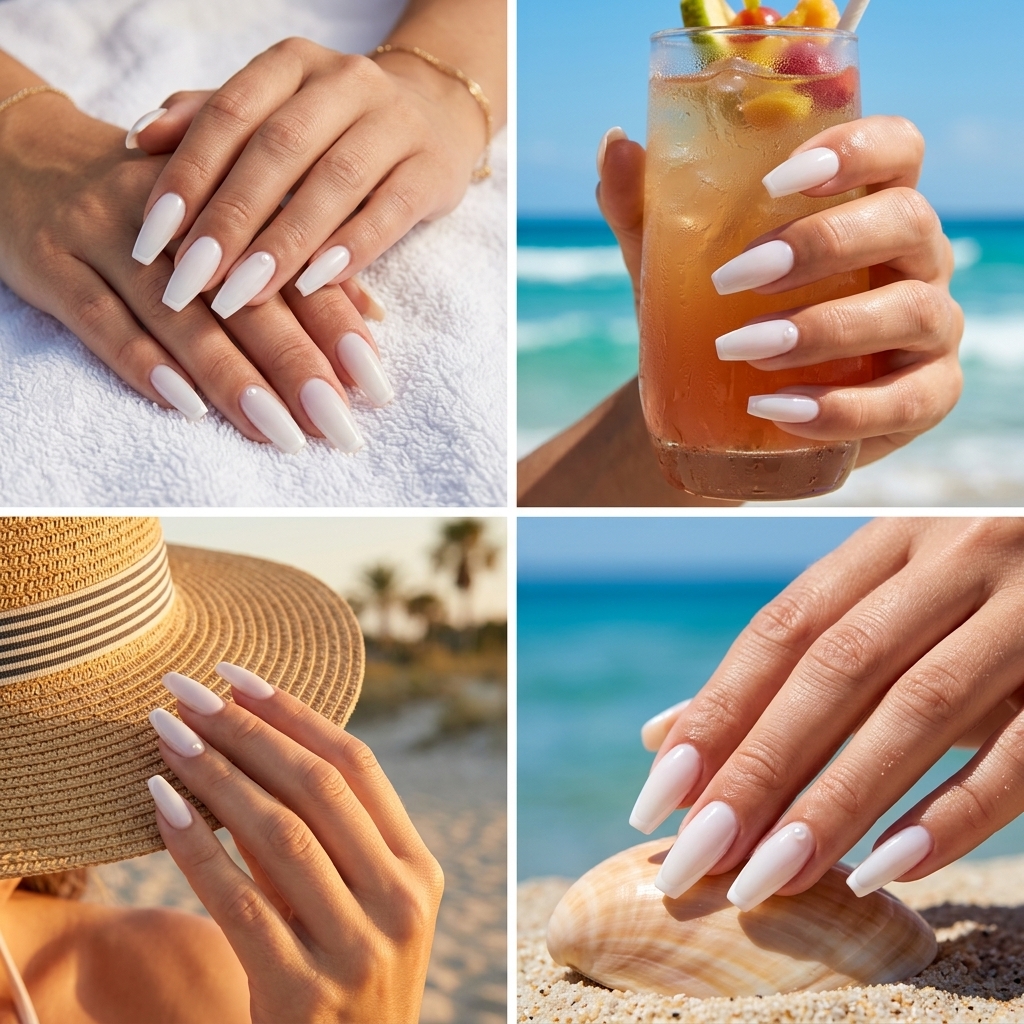 Milky White Micro French Coffin 2026 | Bridal Chic Chic milky white micro French coffin nails for trending summer nails 2026 bridal showers.