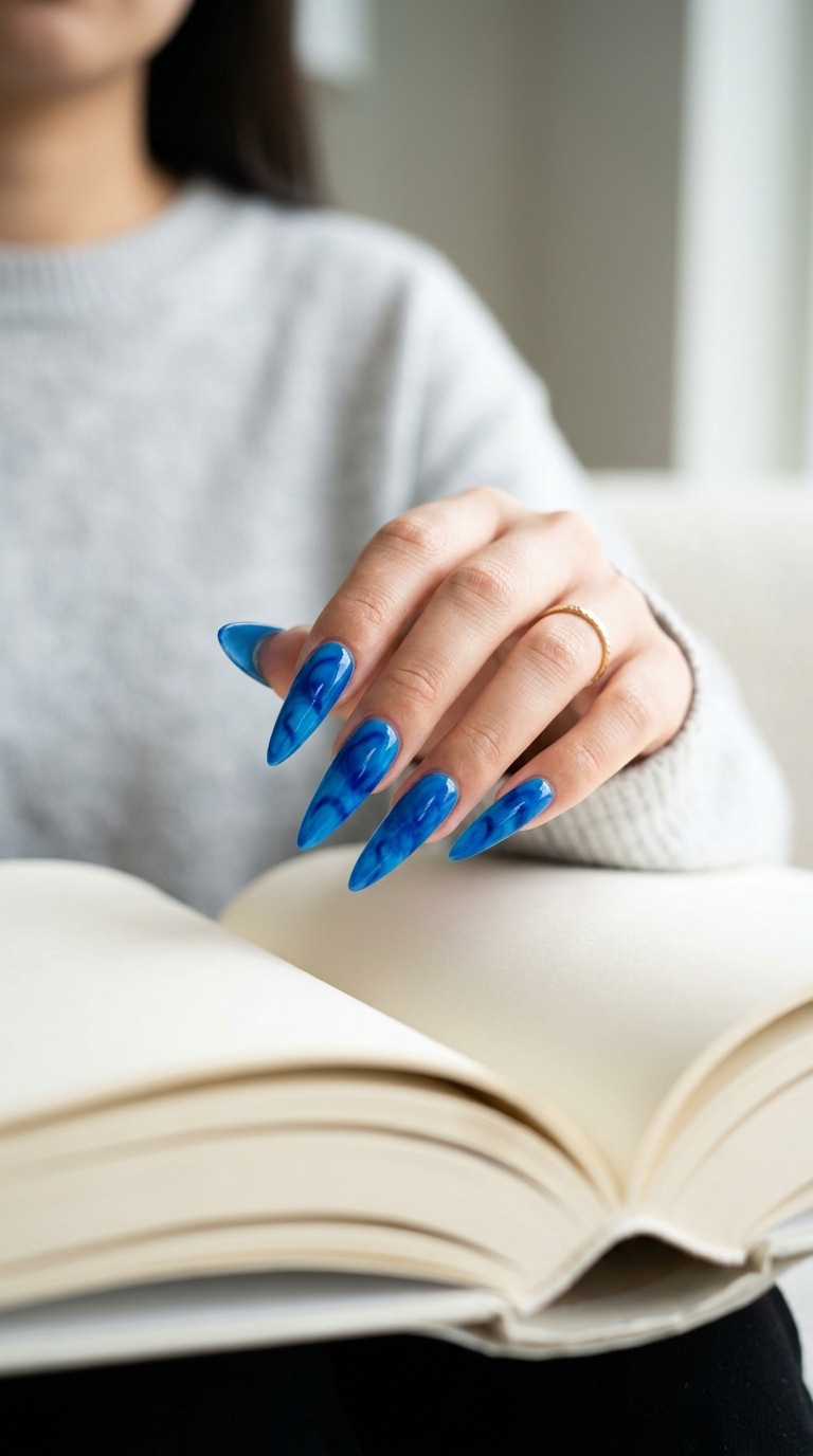 Ocean Swirl Stiletto Nails 2026: Sultry Vibes Ocean Swirl Jelly Stiletto nails for vacation. Trending summer nails 2026 with a sultry, enchanting vibe.