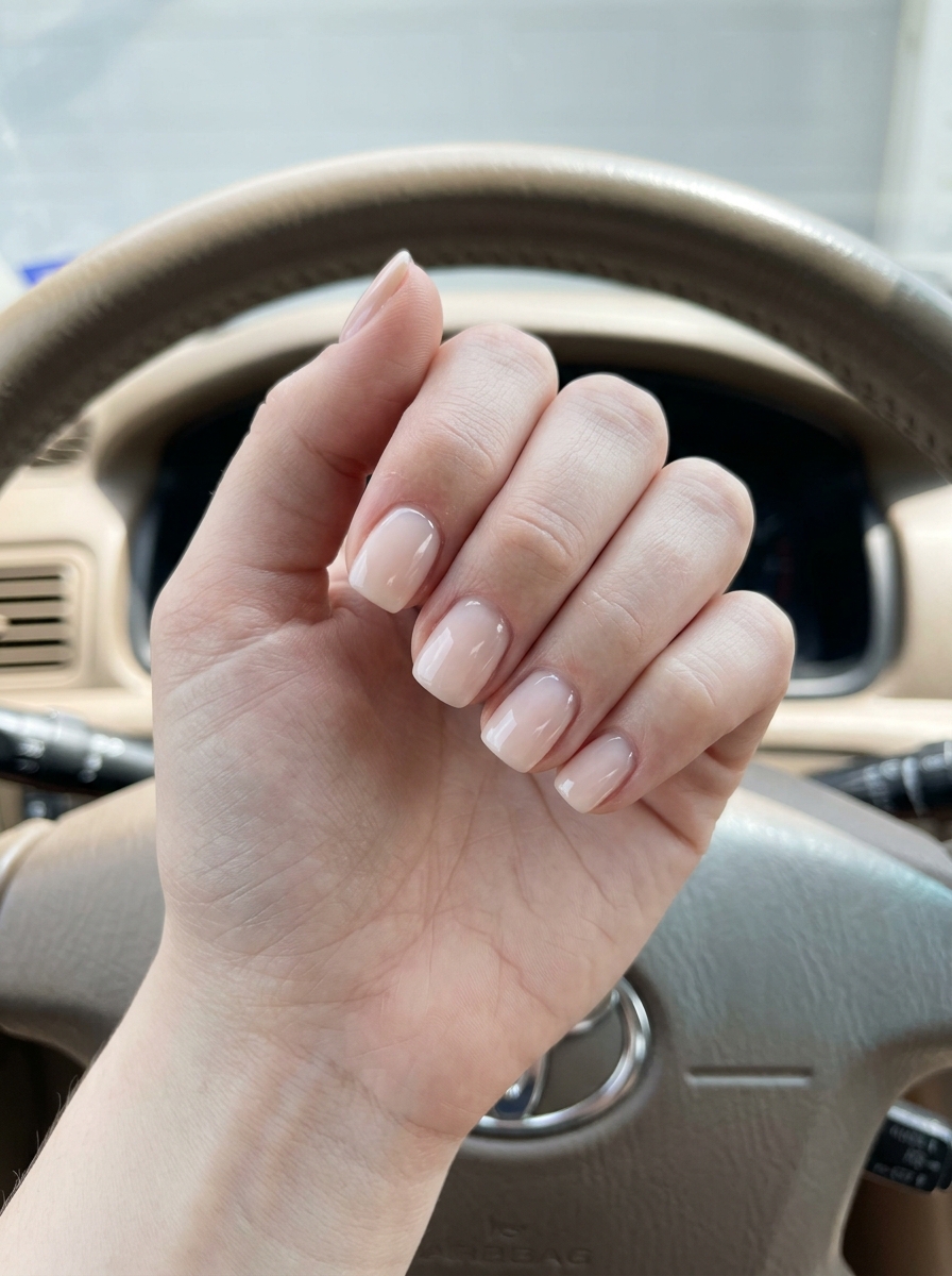 Trending Summer Nails 2026: Chic Milk Bath Square Trending summer nails 2026: Sheer milky nude milk bath square nails for a minimalist, clean daily look.