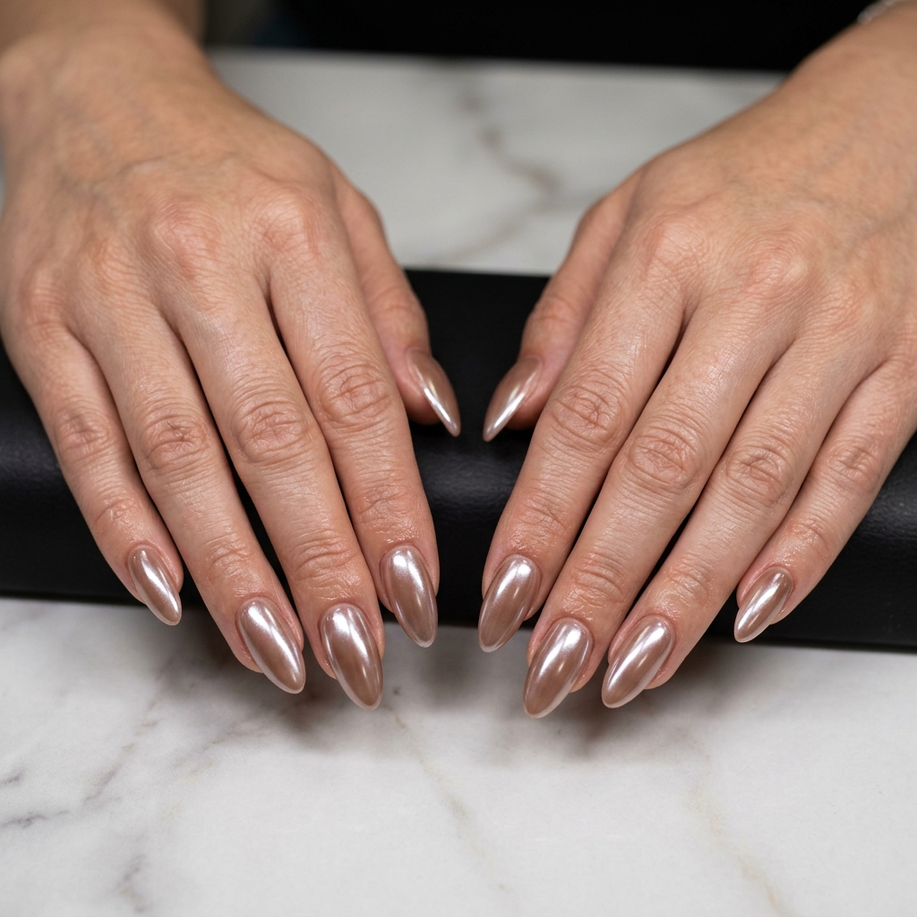 Glazed Coconut Shell Nails 2026 Sophisticated glazed coconut shell almond nails for tropical nail designs 2026, ideal for daily wear and travel.