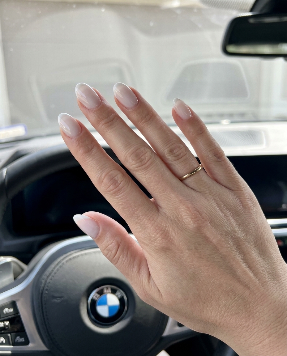 Ocean Mist Micro French Ovals: Chic vacation nails summer 2026 with sheer milky white and subtle white tips.
