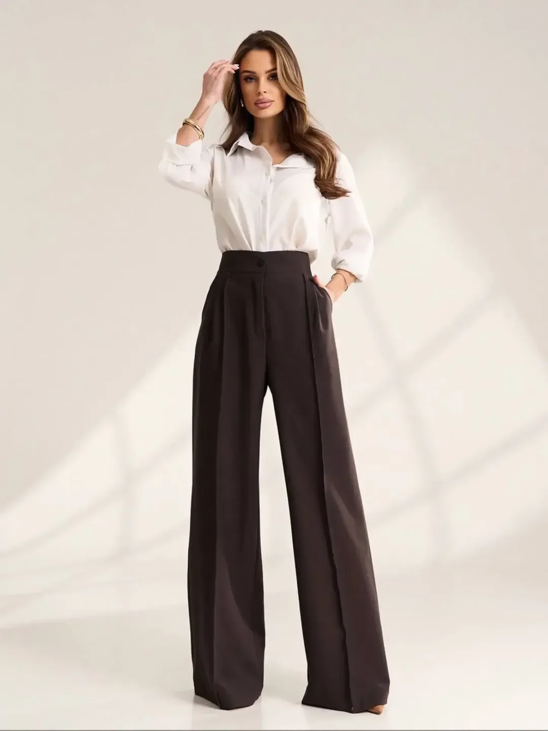 all pants outfits for women 2026 Classic White Shirt and Black Wide Leg Pants That Never Fail