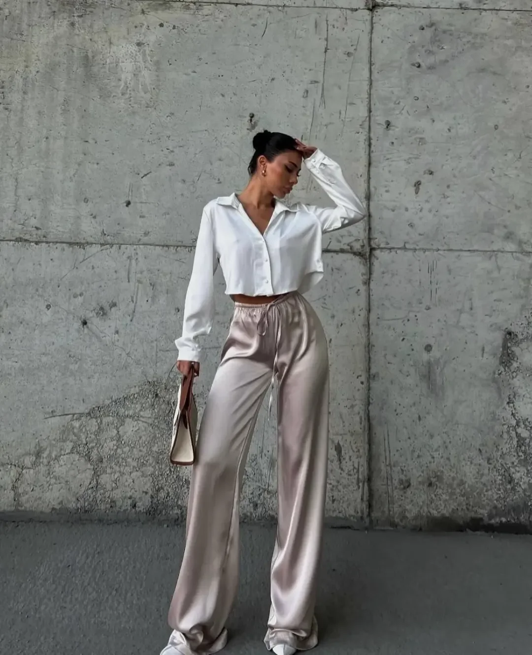 all pants outfits for women 2026 Soft Satin Pants with Relaxed Minimalist Styling