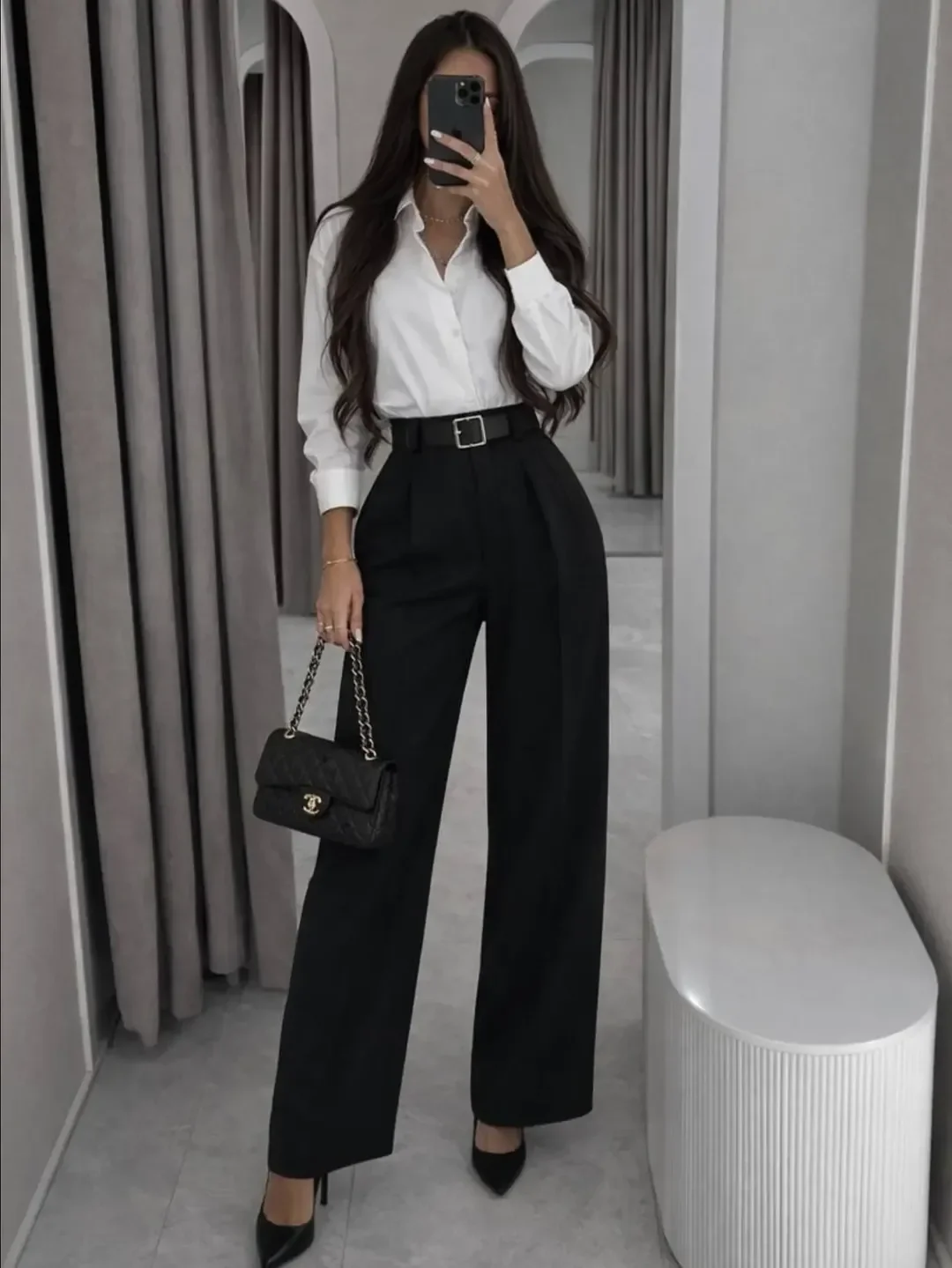 all pants outfits for women 2026 Classic White Shirt and Black Tailored Pants for Timeless Elegance