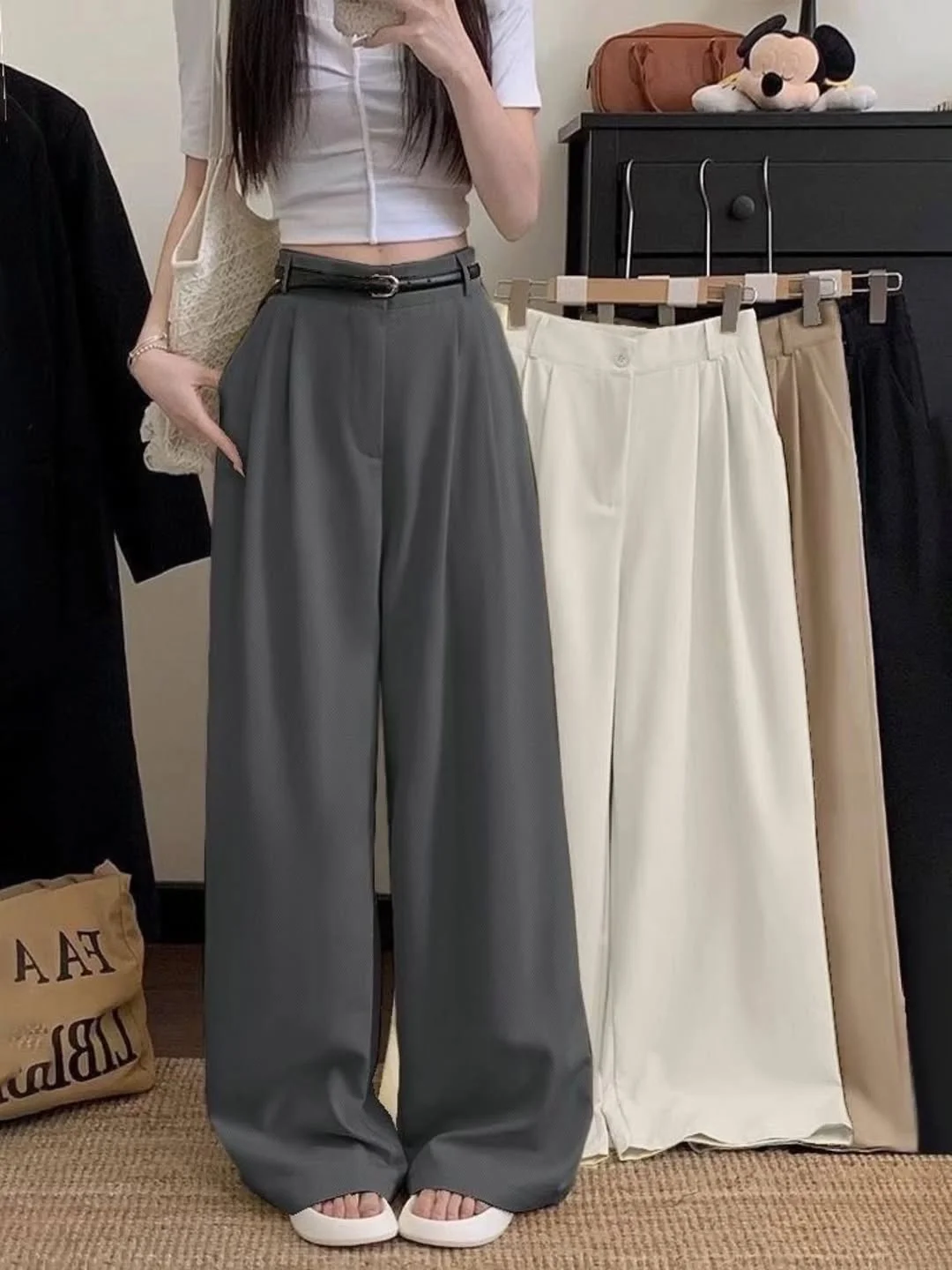 all pants outfits for women 2026 Oversized Wide Leg Trousers in Soft Neutral Shades