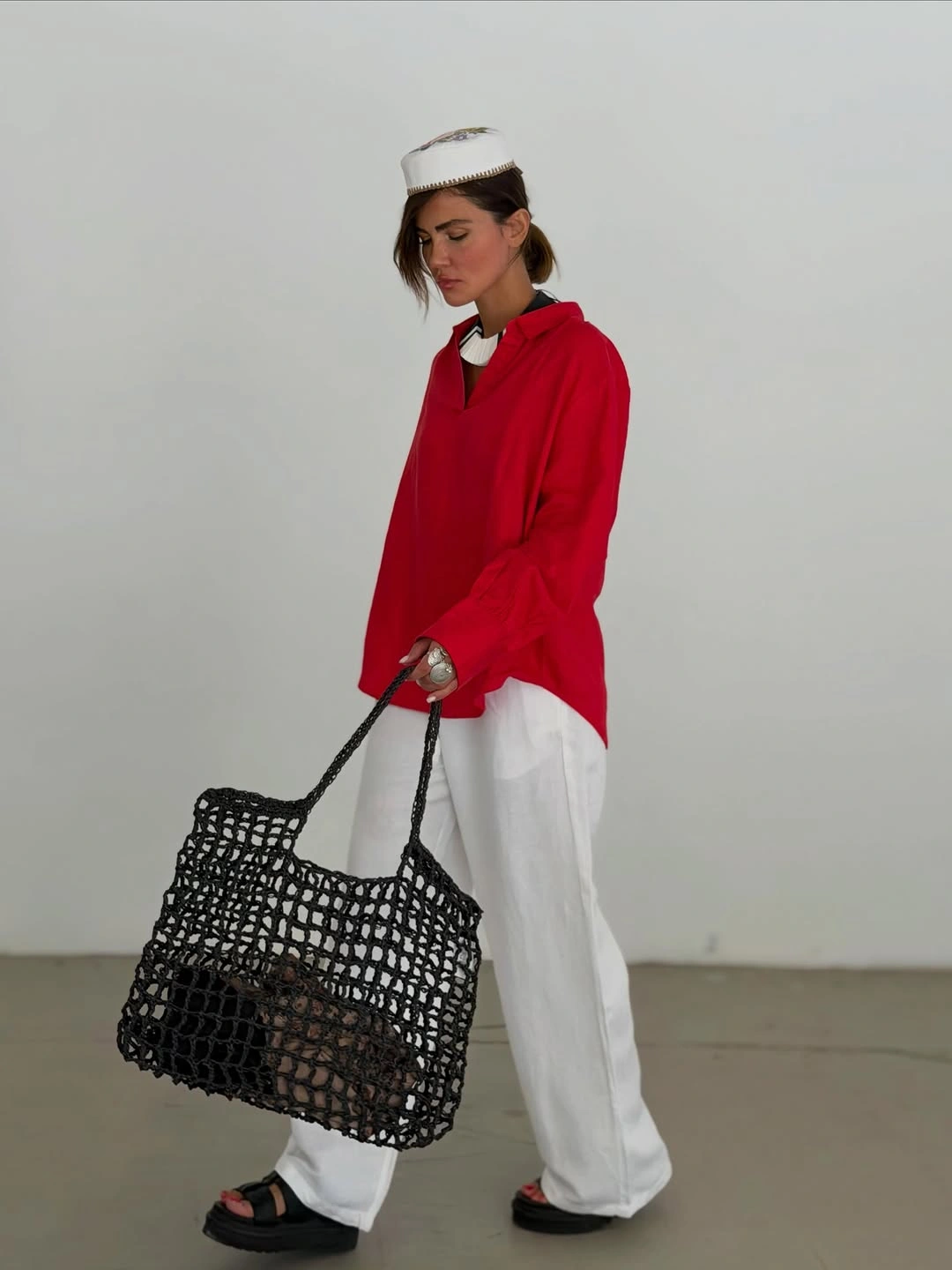 early fall outfits 2026 Bold Red and Crisp White for Warm Early Fall Days