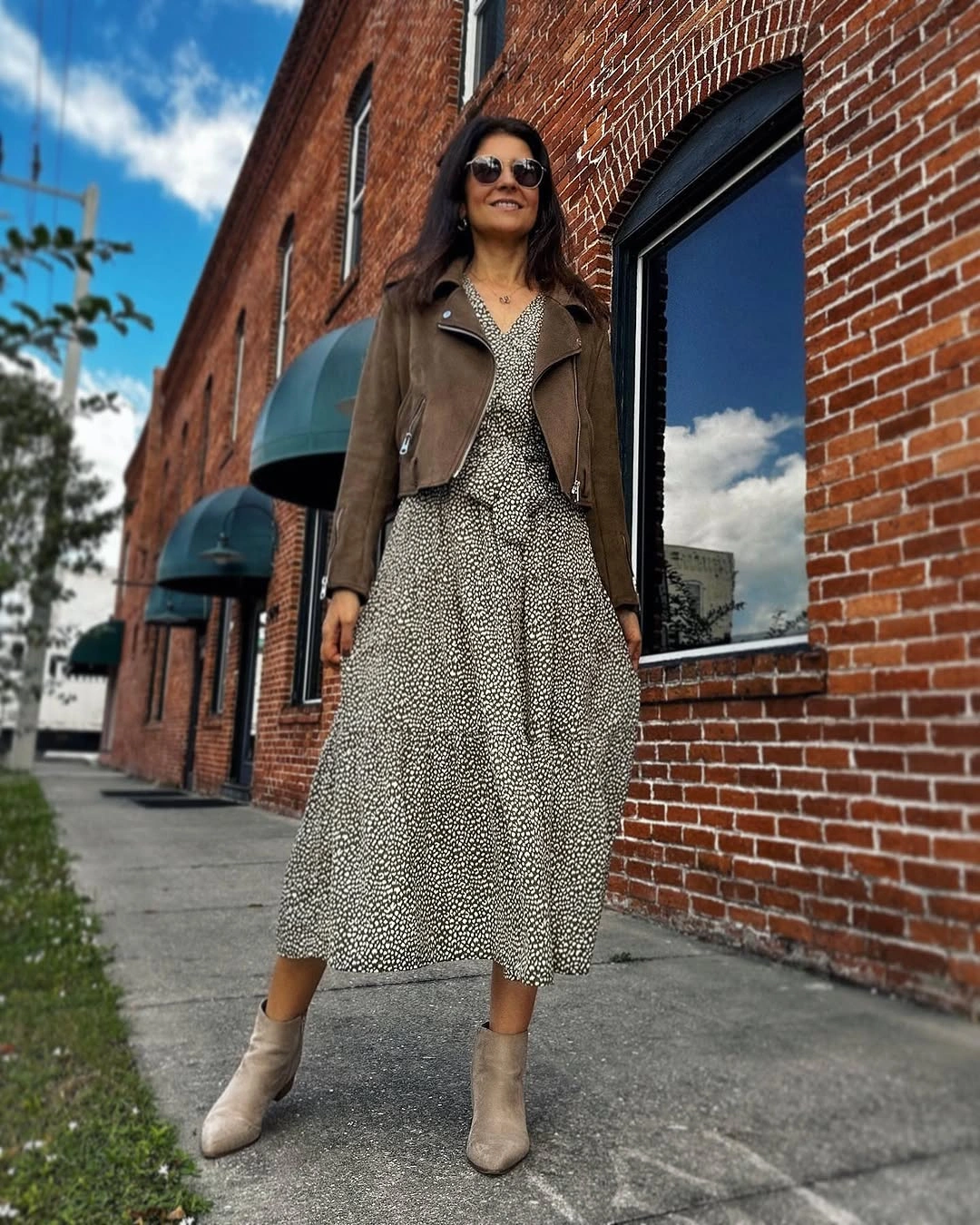 early fall outfits 2026 Flowy Dresses Paired With Leather Jackets Never Fail