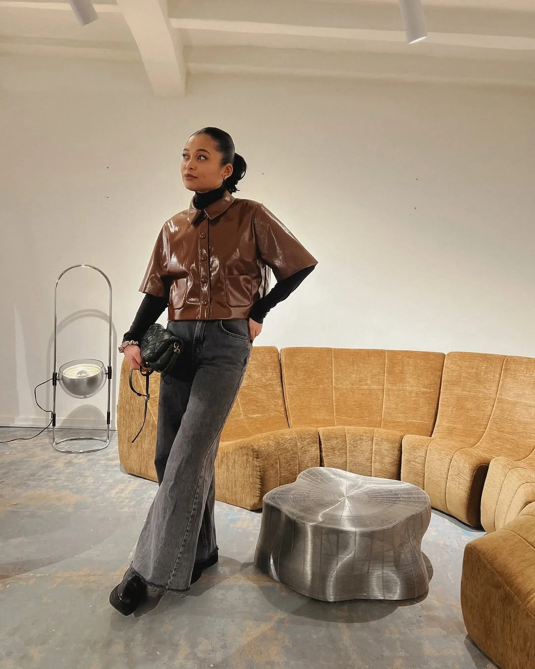 Early fall outfits ideas 2026 Glossy Leather Textures With Modern Denim