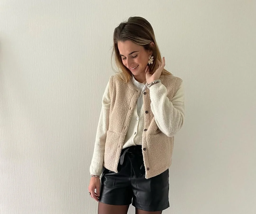 Early fall outfits ideas 2026 Soft Texture And Leather Shorts Combination