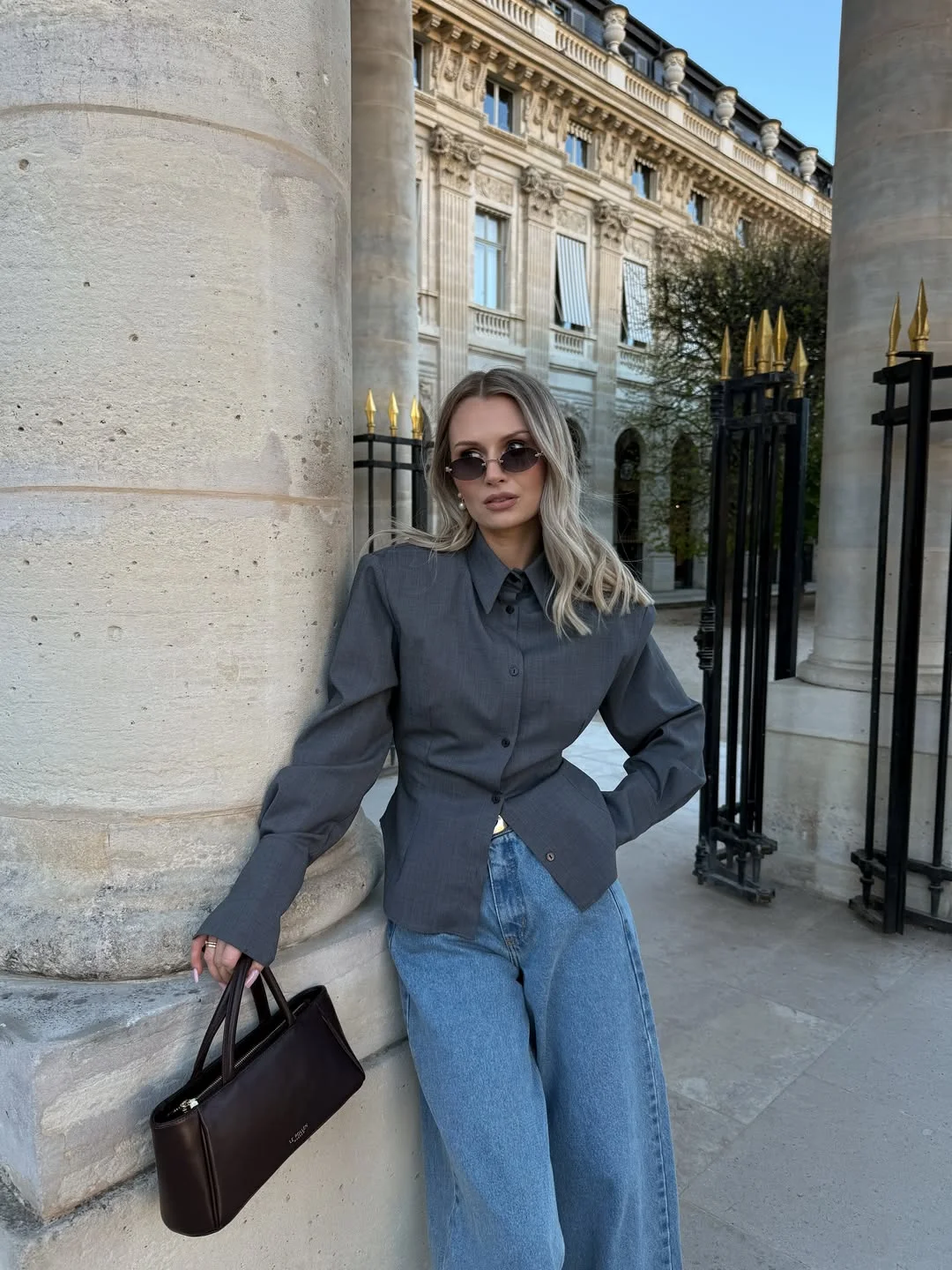 elegant fall office outfits 2026 Tailored Gray Shirts Meet Relaxed Denim