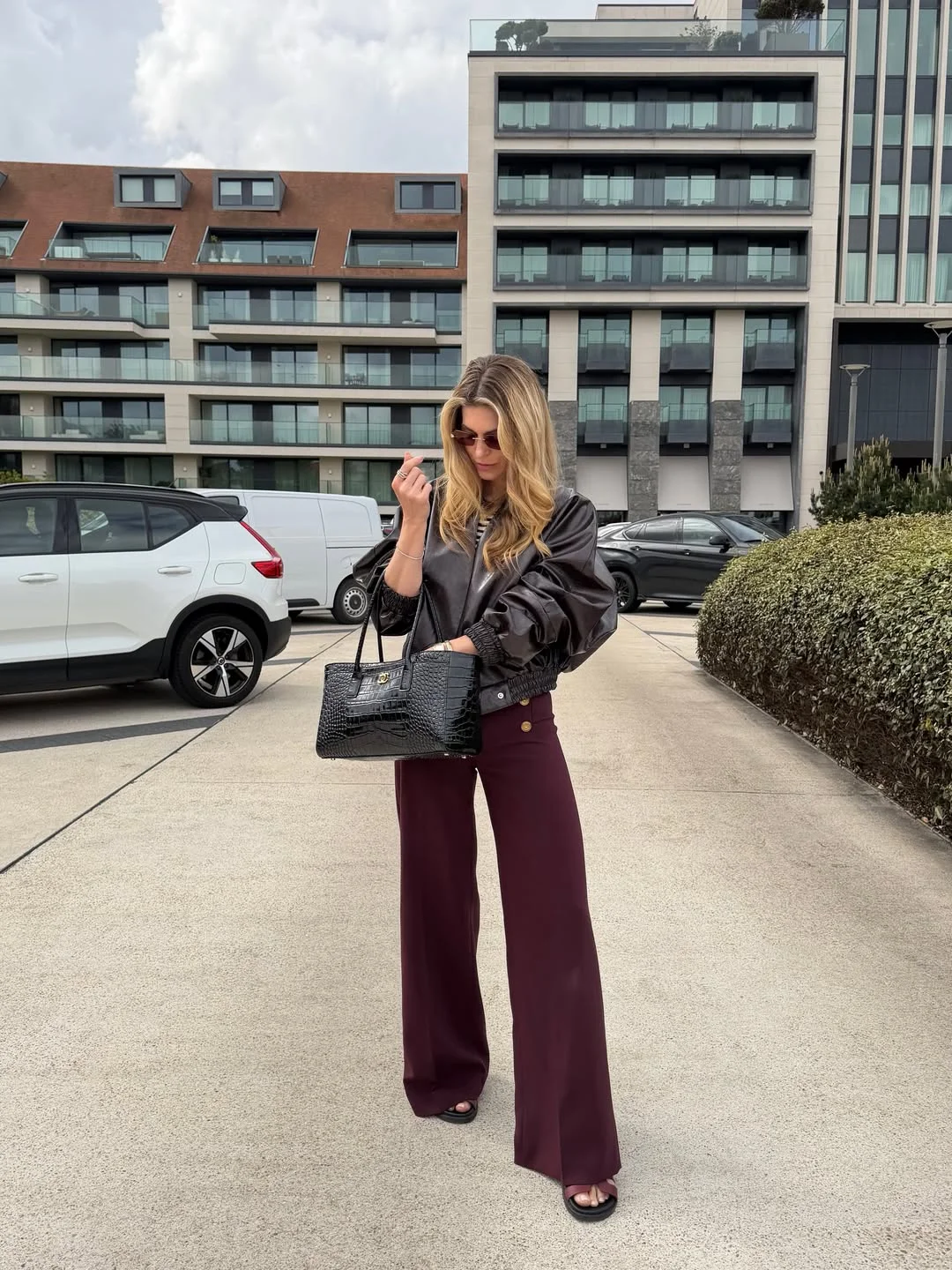 elegant fall office outfits 2026 Burgundy Trousers That Instantly Elevate a Leather Jacket