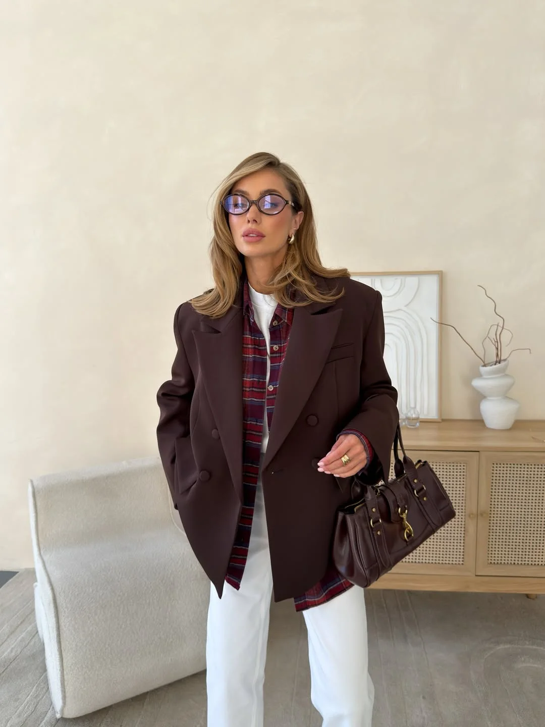 Fall blazer outfit inspo 2026 Brown Blazers and Plaid Layers for Classic Autumn Style