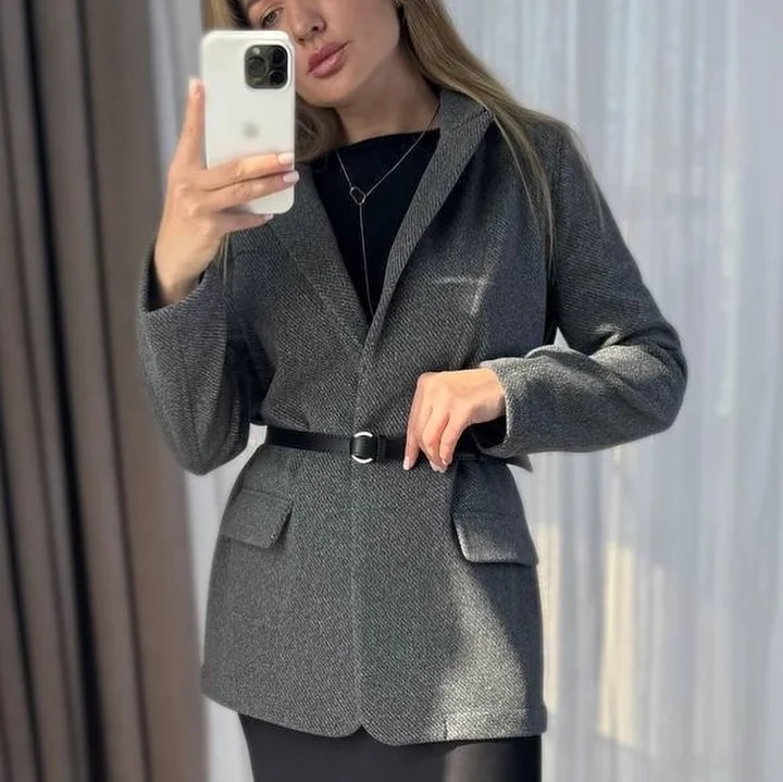 Fall blazer outfit inspo 2026 Belted Grey Blazers That Define the Waist