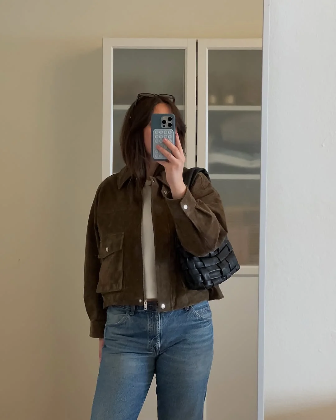 fall denim outfits for women 2026 Dark Brown Suede And Classic Blue Denim For Cozy Fall Styling