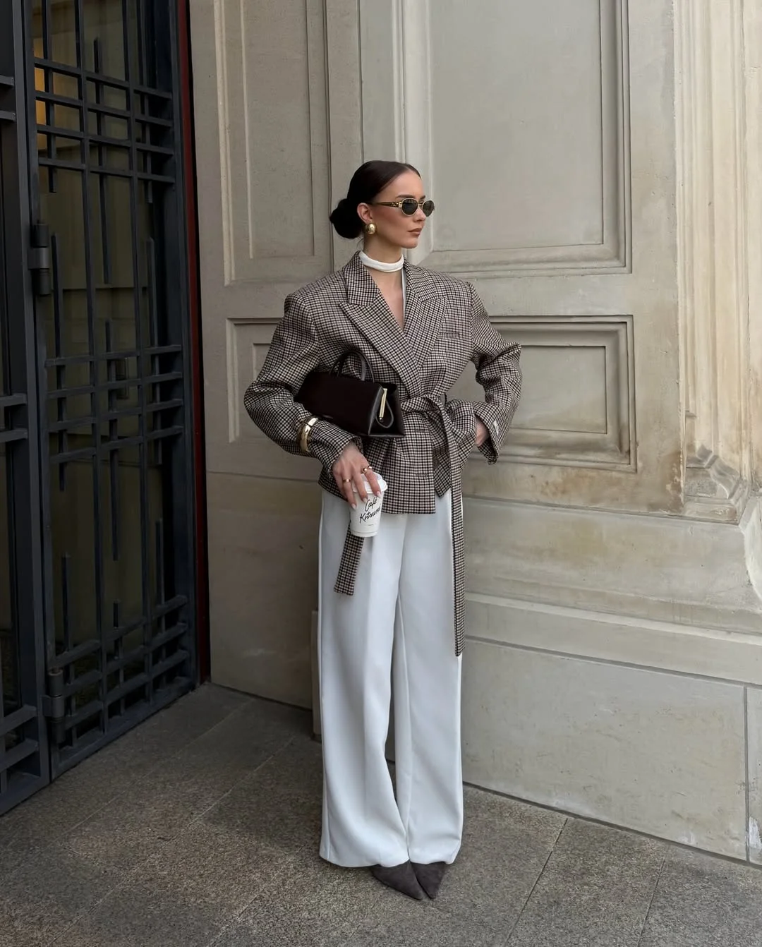fall office outfits for women 2026 Checked Blazers and Wide-Leg Trousers for Effortless Elegance