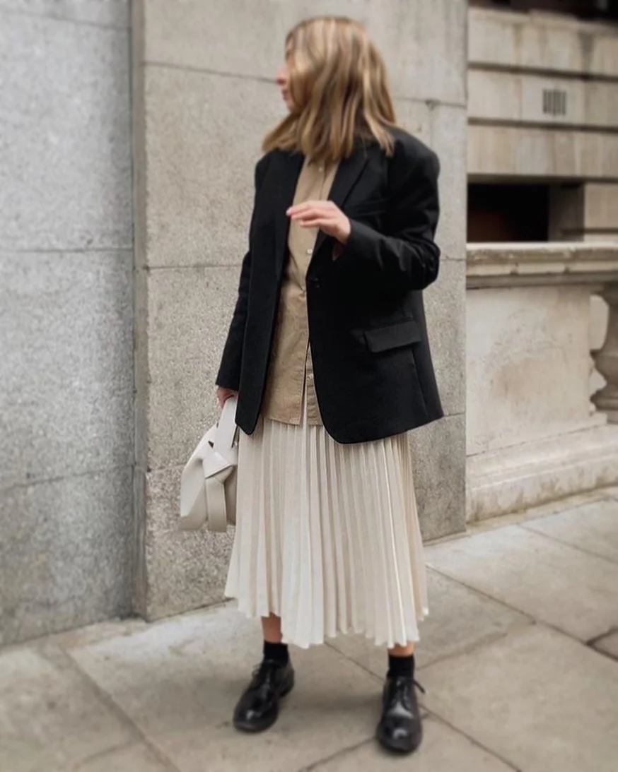 fall office outfits for women 2026 Soft Pleats Meet Structured Tailoring