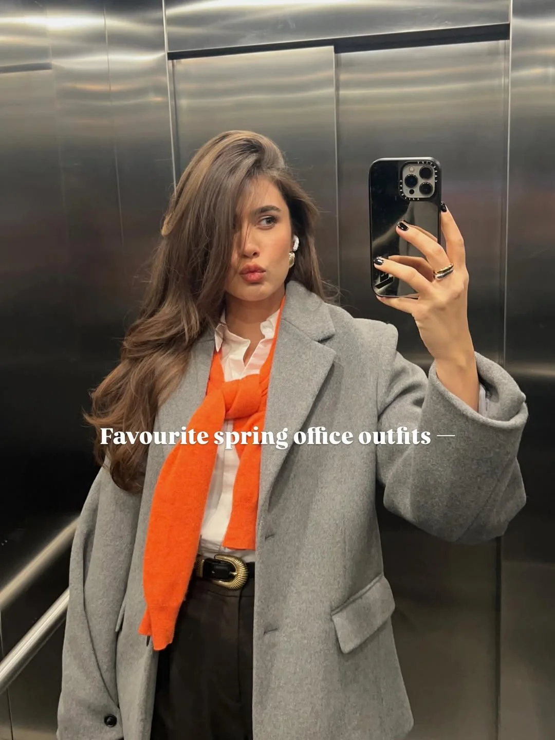 fall office outfits for women 2026 A Colorful Accent That Brightens Gray Days