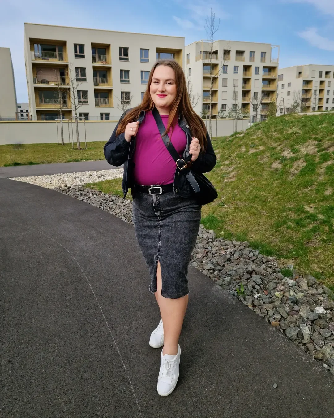 fall outfits for plus size women 2026 Elevated Denim Skirt Styling With a Pop of Color