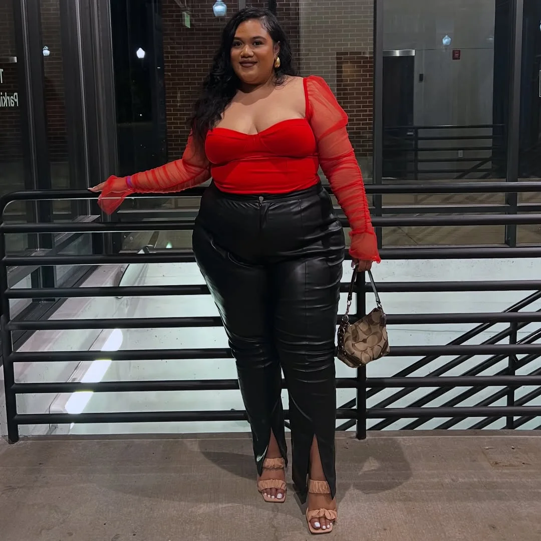 fall outfits for plus size women 2026 Bold Red and Faux Leather for a Confident Date Night Look
