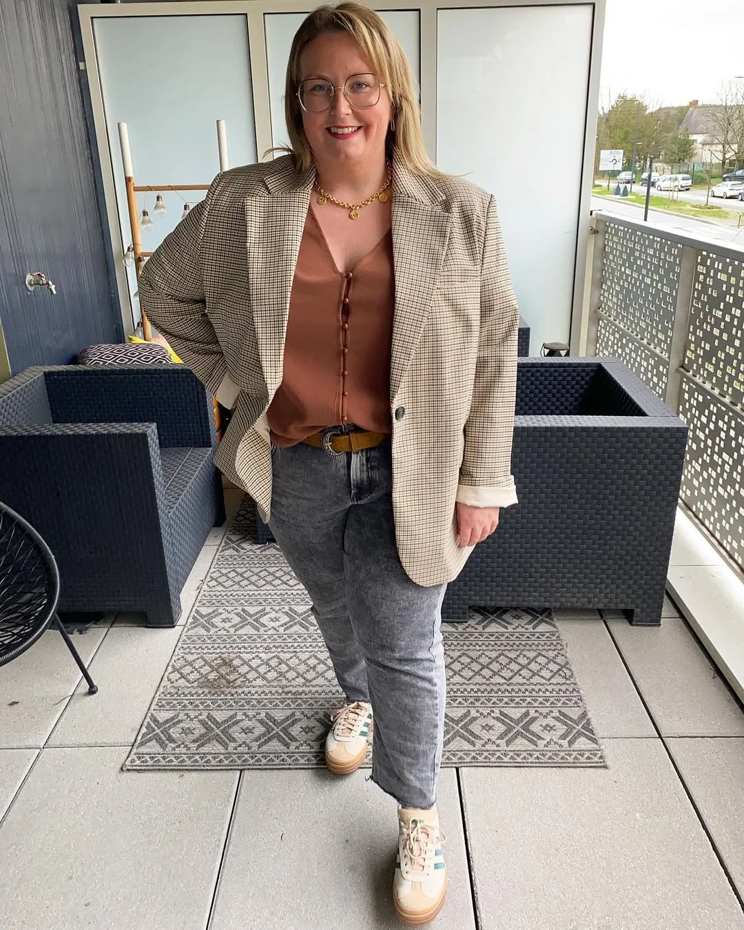 fall outfits for plus size women 2026 Checked Blazers and Denim for Timeless Everyday Polish