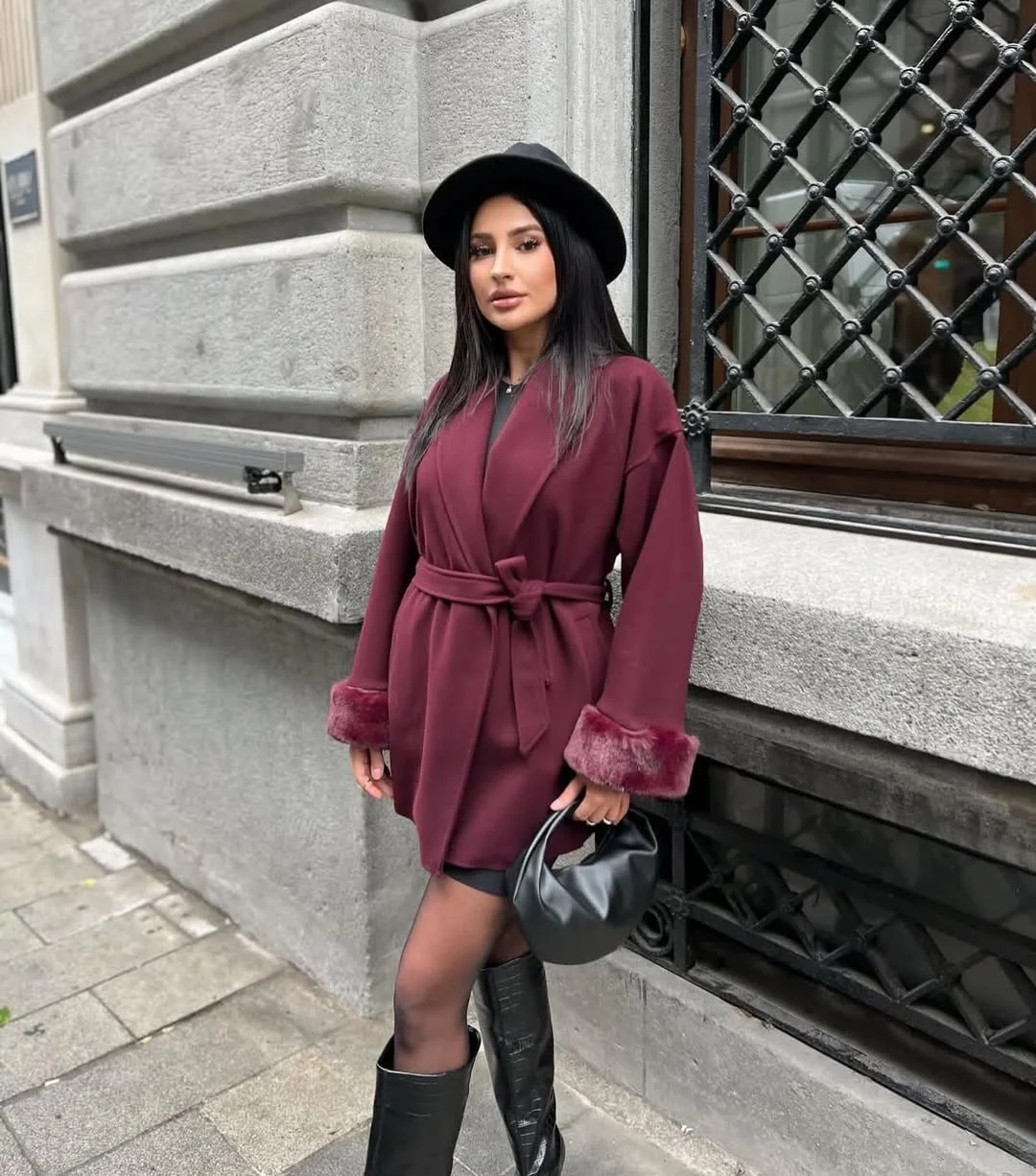 Fall outfits ideas 2026 Rich Burgundy Coats And Tall Boots For Dramatic City Styling