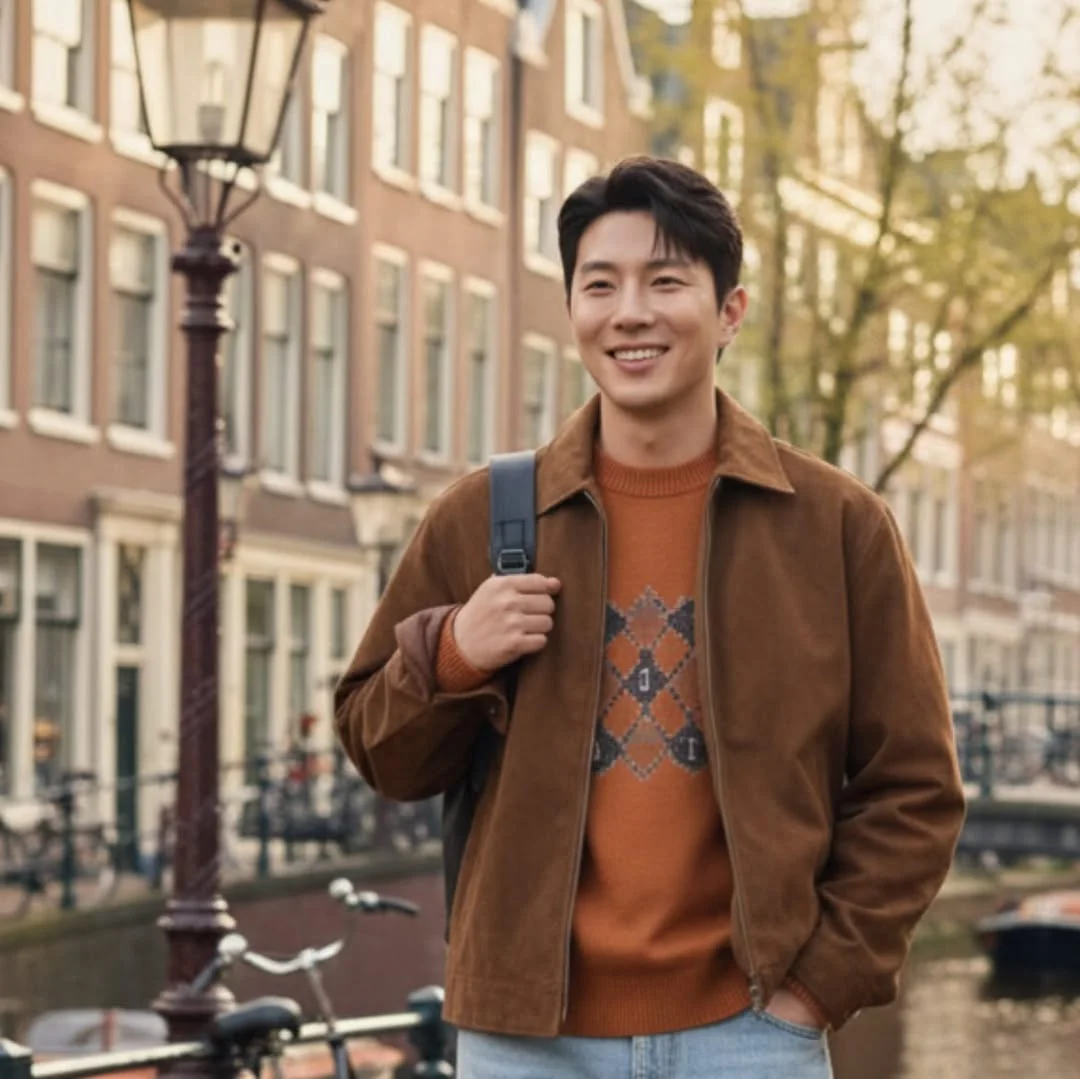 Fall outfits ideas for men 2026 Warm Brown Jacket And Patterned Knit For Everyday Autumn Style