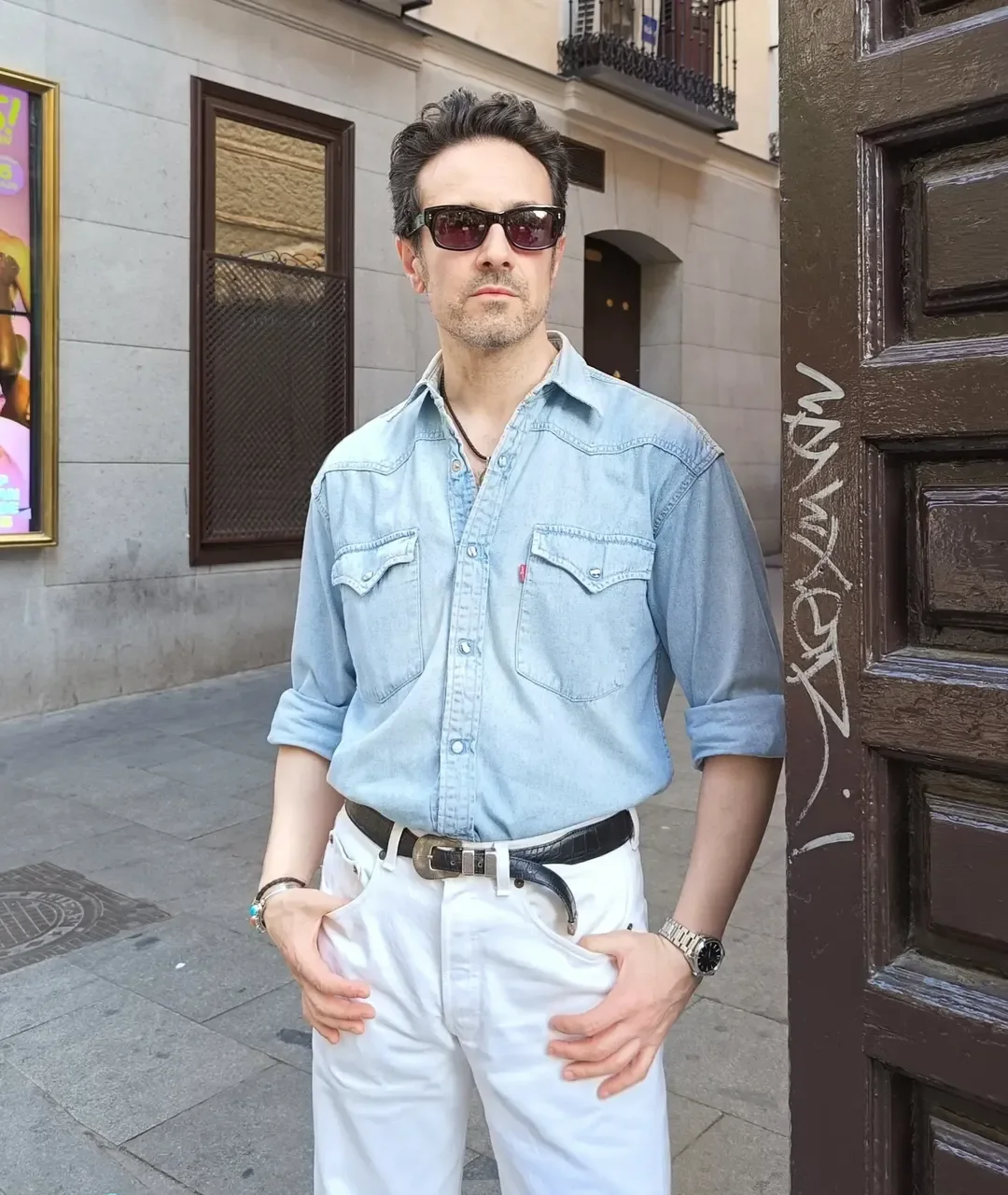 Fall outfits ideas for men 2026 Light Denim Shirt And White Trousers For Warm Early Fall Days