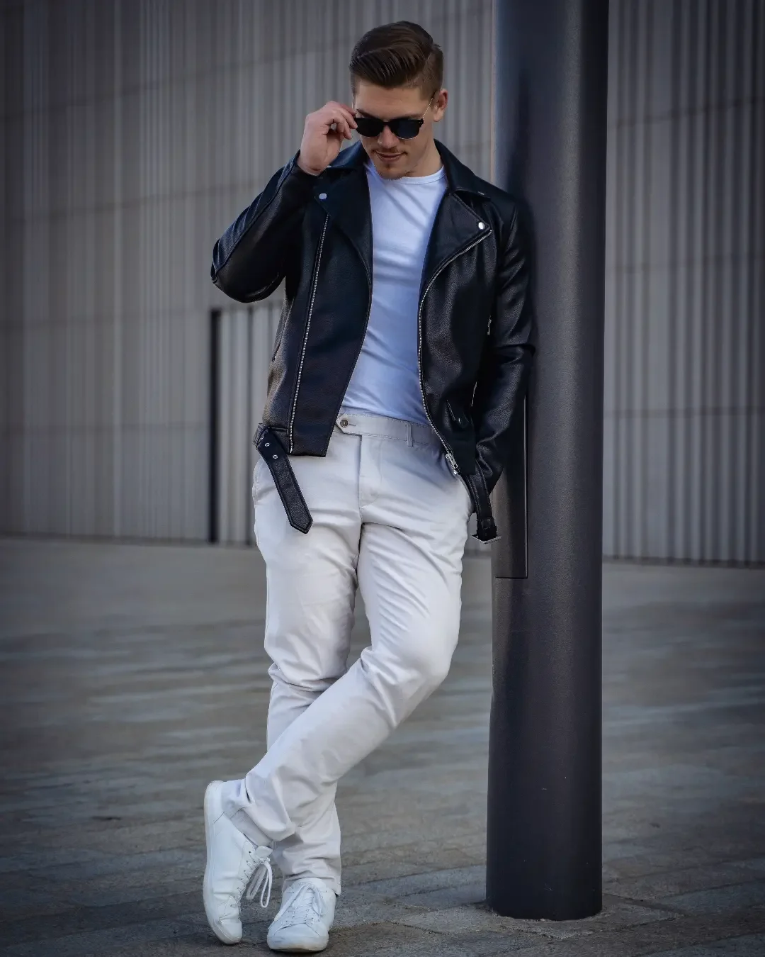 Fall outfits ideas for men 2026 Leather Jacket And White Sneakers For Modern Casual Confidence