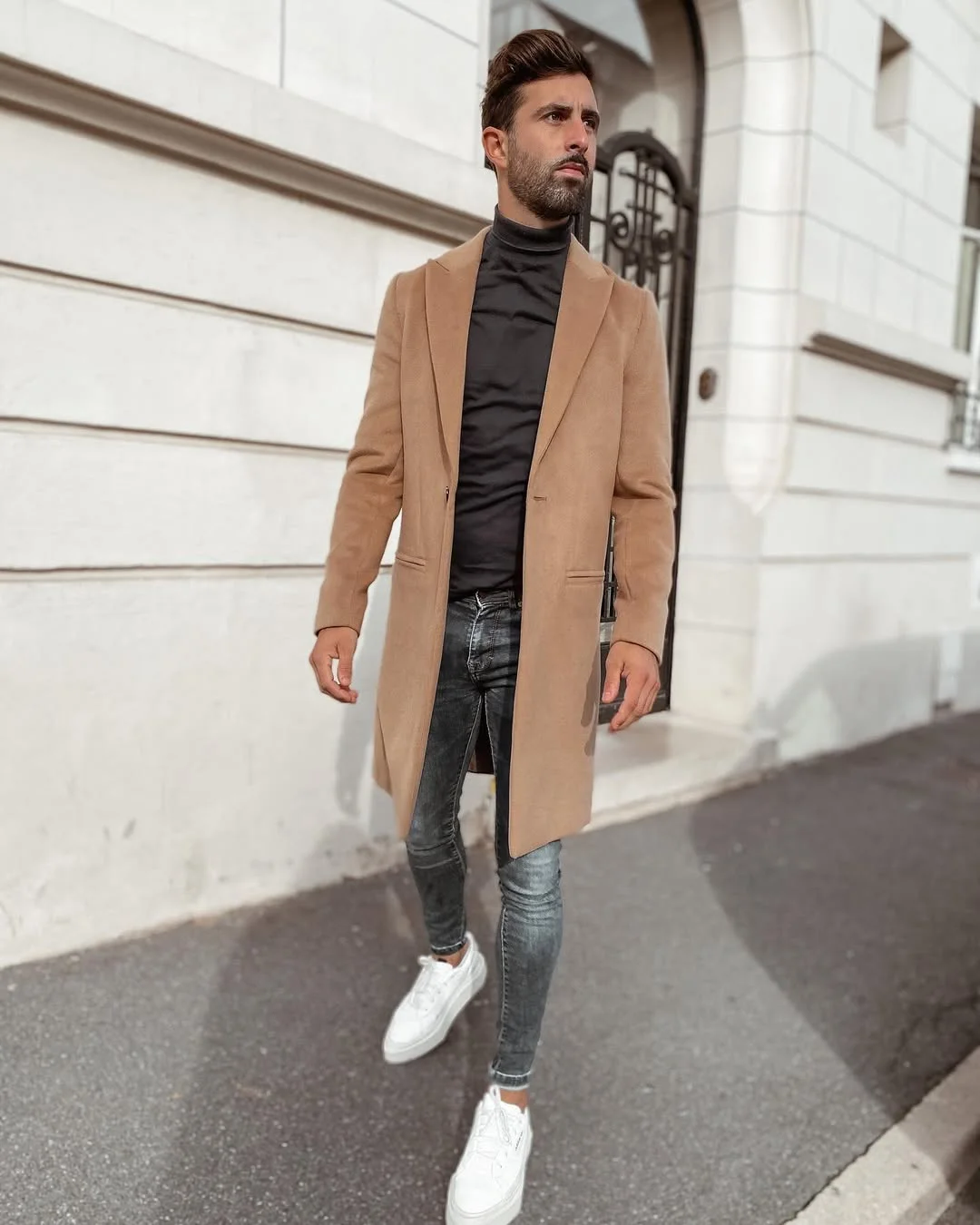 Fall outfits ideas for men 2026 Camel Overcoat And Black Turtleneck For Modern City Sophistication