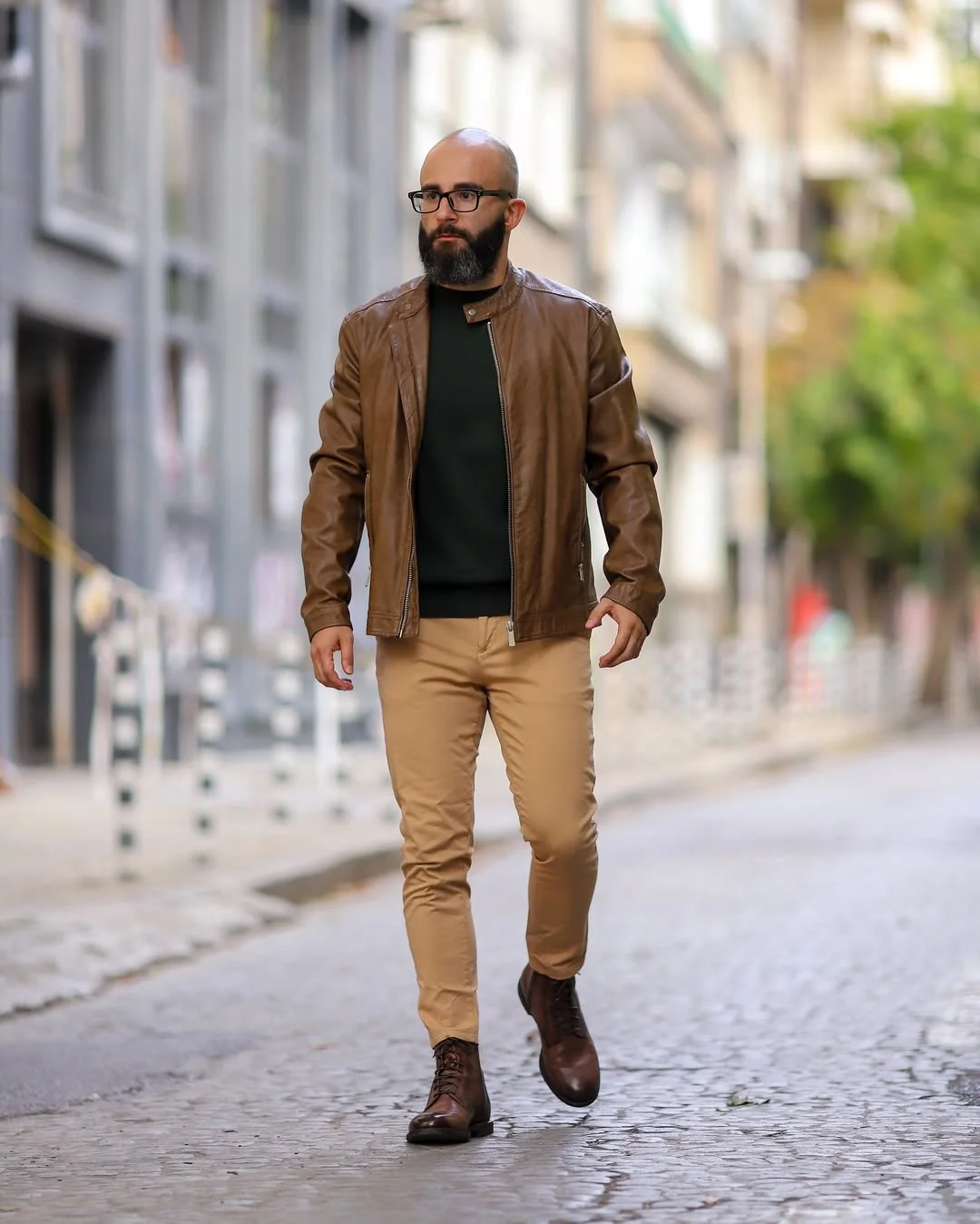 Fall outfits ideas for men 2026 Brown Leather Jacket And Neutral Chinos Combination