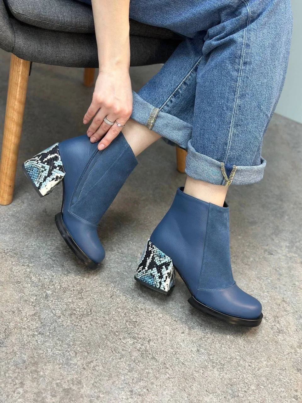 fall outfits with boots 2026 Statement Blue Ankle Boots with Relaxed Denim
